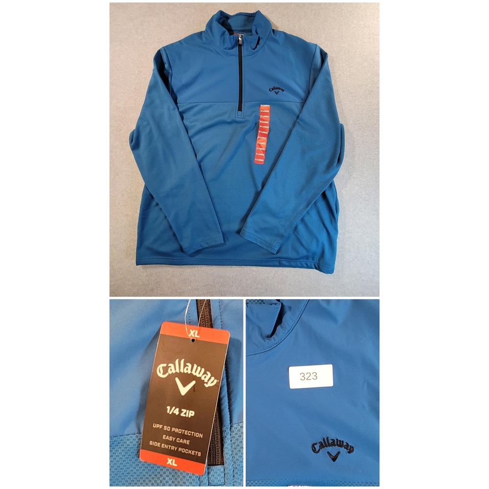 Callaway Mens XL Blue 1/4 Zip Golf Pullover UPF 50 Waffle Knit Jacket New